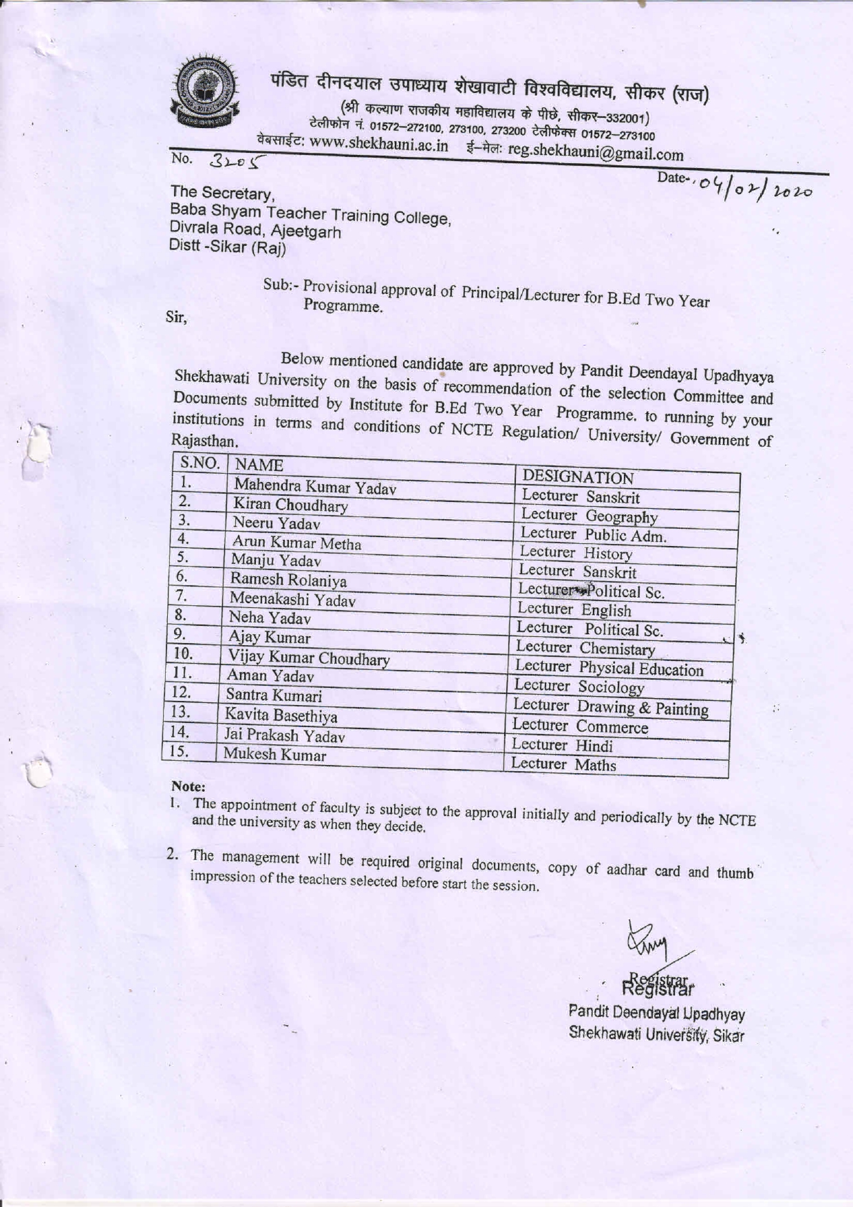 BSTTC Teaching Staff List